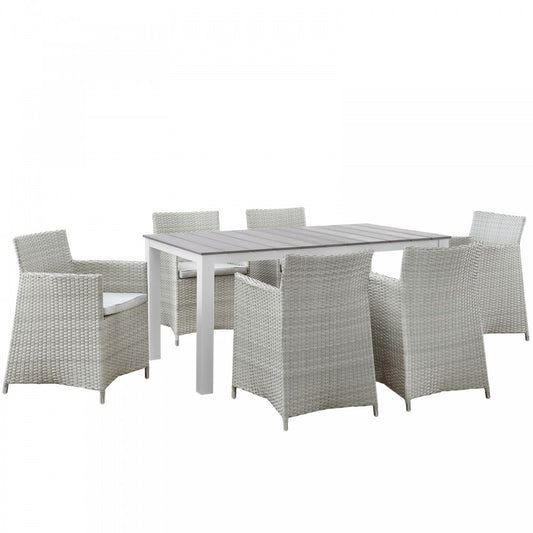 Junction 7 Piece Outdoor Patio Dining Set, Gray White, EEI-1748-GRY-WHI-SET