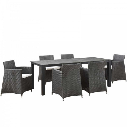 Junction 7 Piece Outdoor Patio Dining Set, Brown White, EEI-1750-BRN-WHI-SET