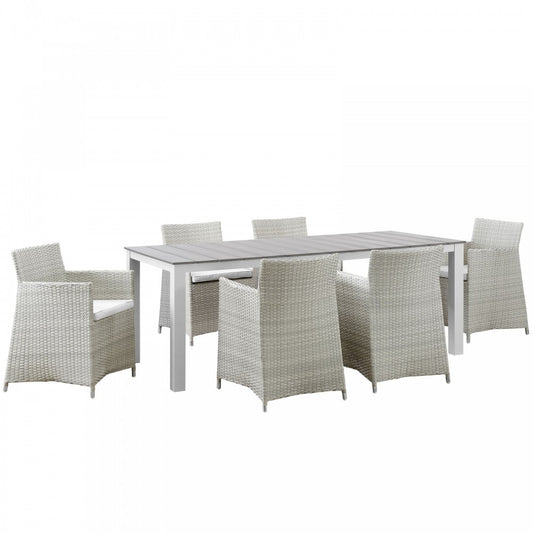 Junction 7 Piece Outdoor Patio Dining Set, Gray White, EEI-1750-GRY-WHI-SET