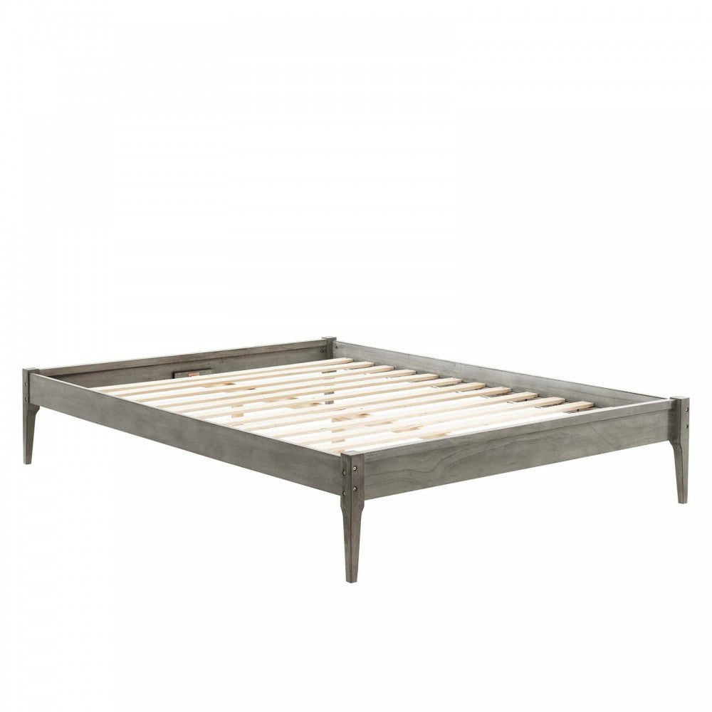 June Full Wood Platform Bed Frame, Gray