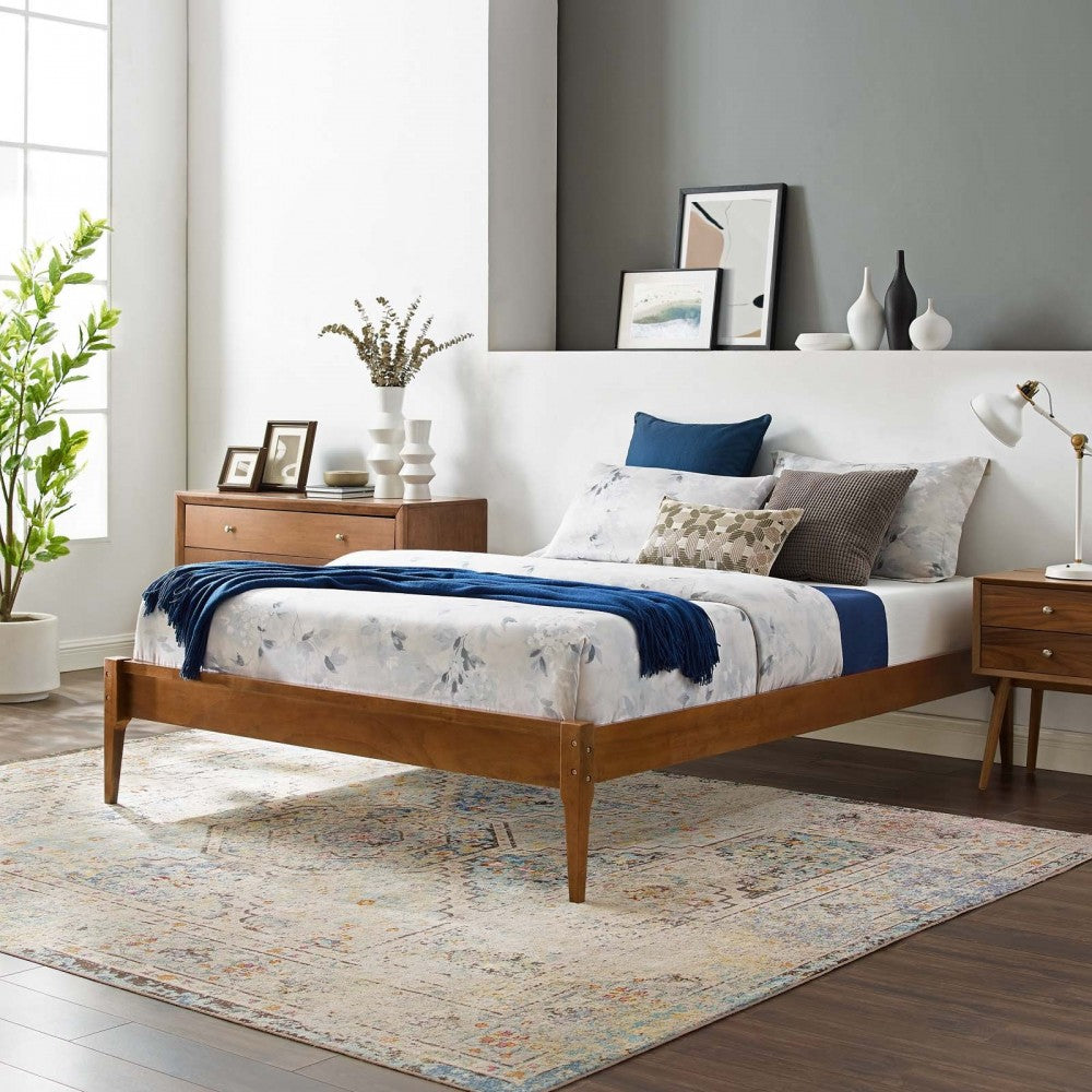 June Full Wood Platform Bed Frame, Walnut