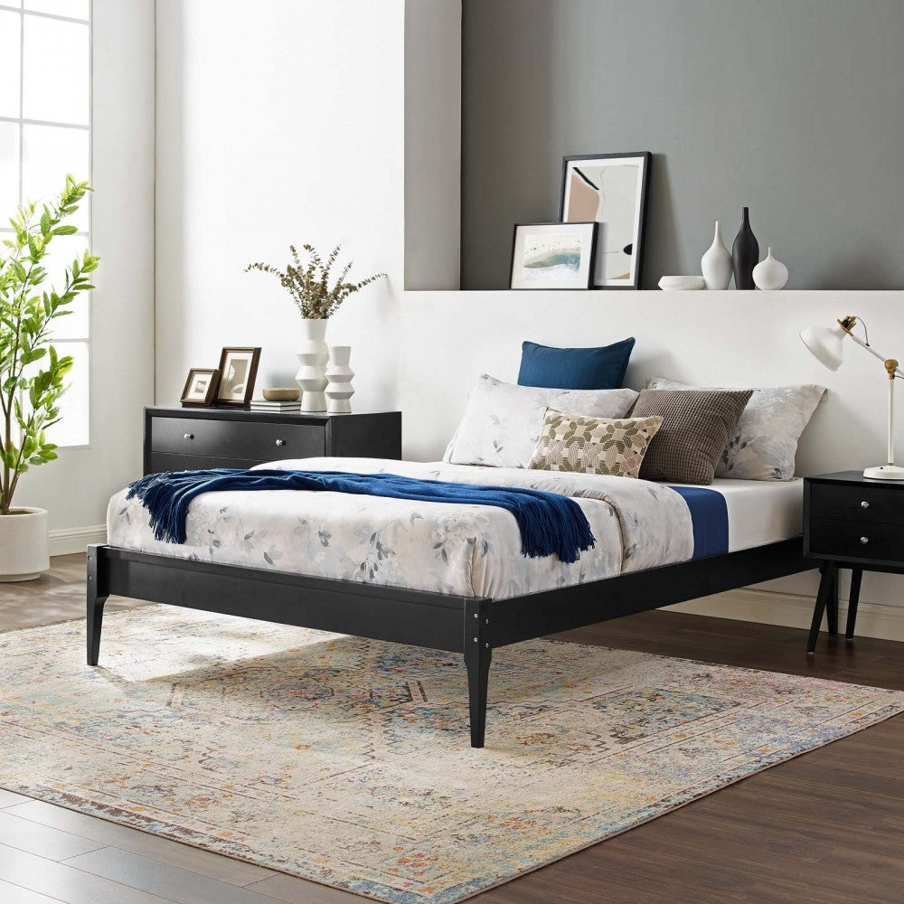 June Full Wood Platform Bed Frame, Black