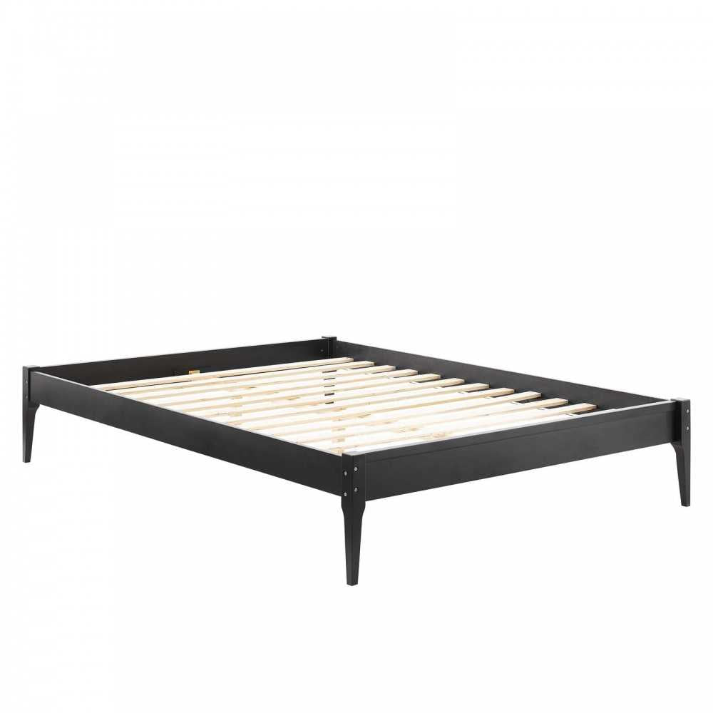 June Full Wood Platform Bed Frame, Black