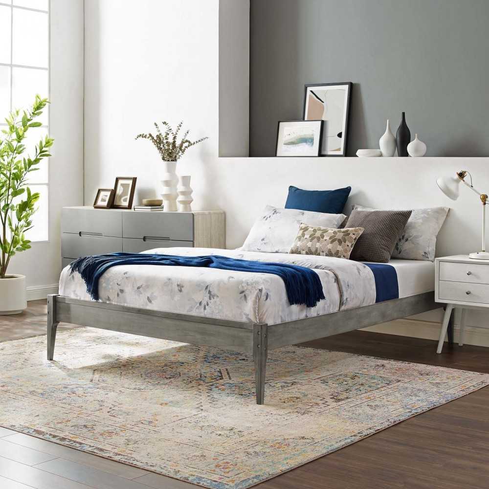 June King Wood Platform Bed Frame, Gray