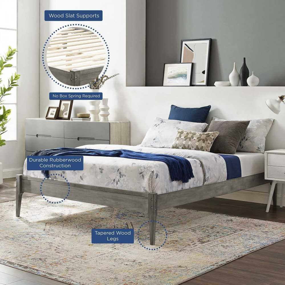 June Twin Wood Platform Bed Frame, Gray