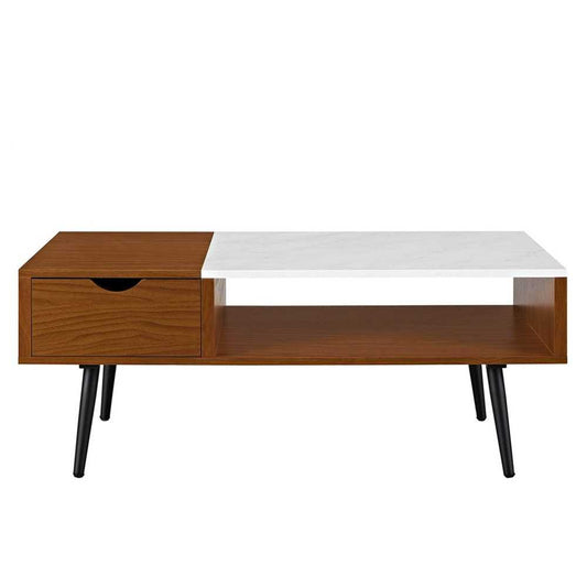 Juniper Mid Century Modern Faux Marble Coffee Table - Pecan