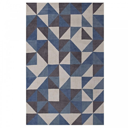 Kahula Geometric Triangle Mosaic 5x8 Area Rug, Blue, White and Gray