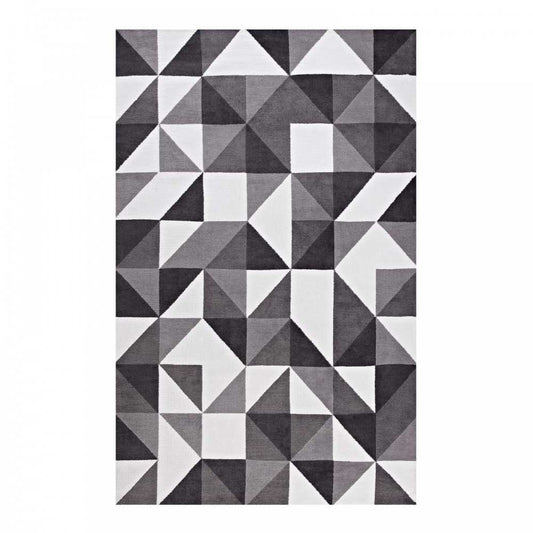 Kahula Geometric Triangle Mosaic 5x8 Area Rug, Black, Gray and White