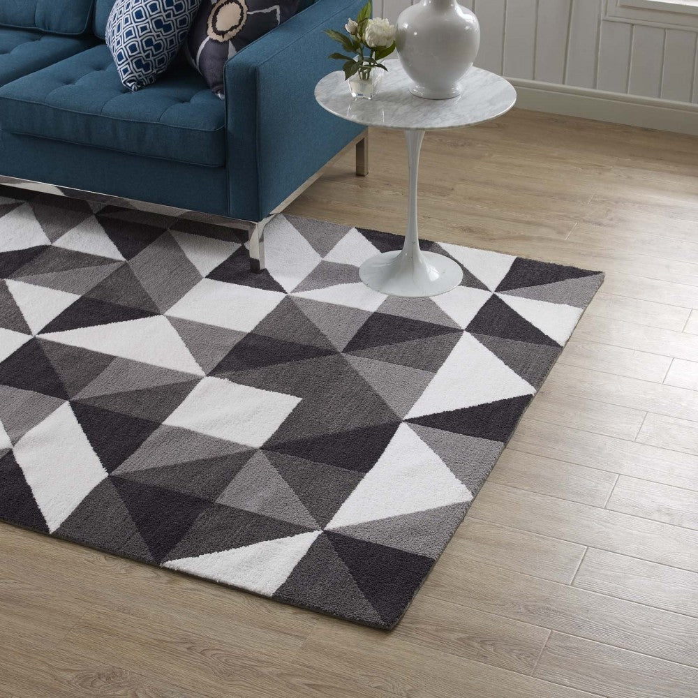 Kahula Geometric Triangle Mosaic 5x8 Area Rug, Black, Gray and White