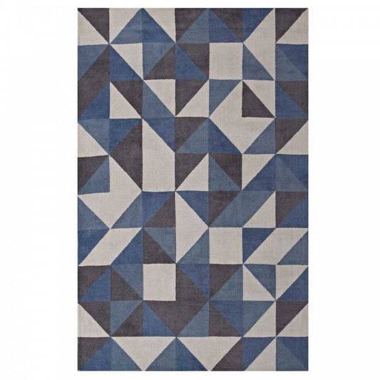 Kahula Geometric Triangle Mosaic 8x10 Area Rug, Blue, White and Gray