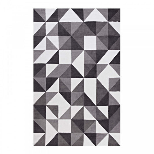 Kahula Geometric Triangle Mosaic 8x10 Area Rug, Black, Gray and White