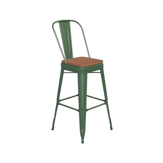 Kai Commercial Grade 30" Green Stool-Teak Seat