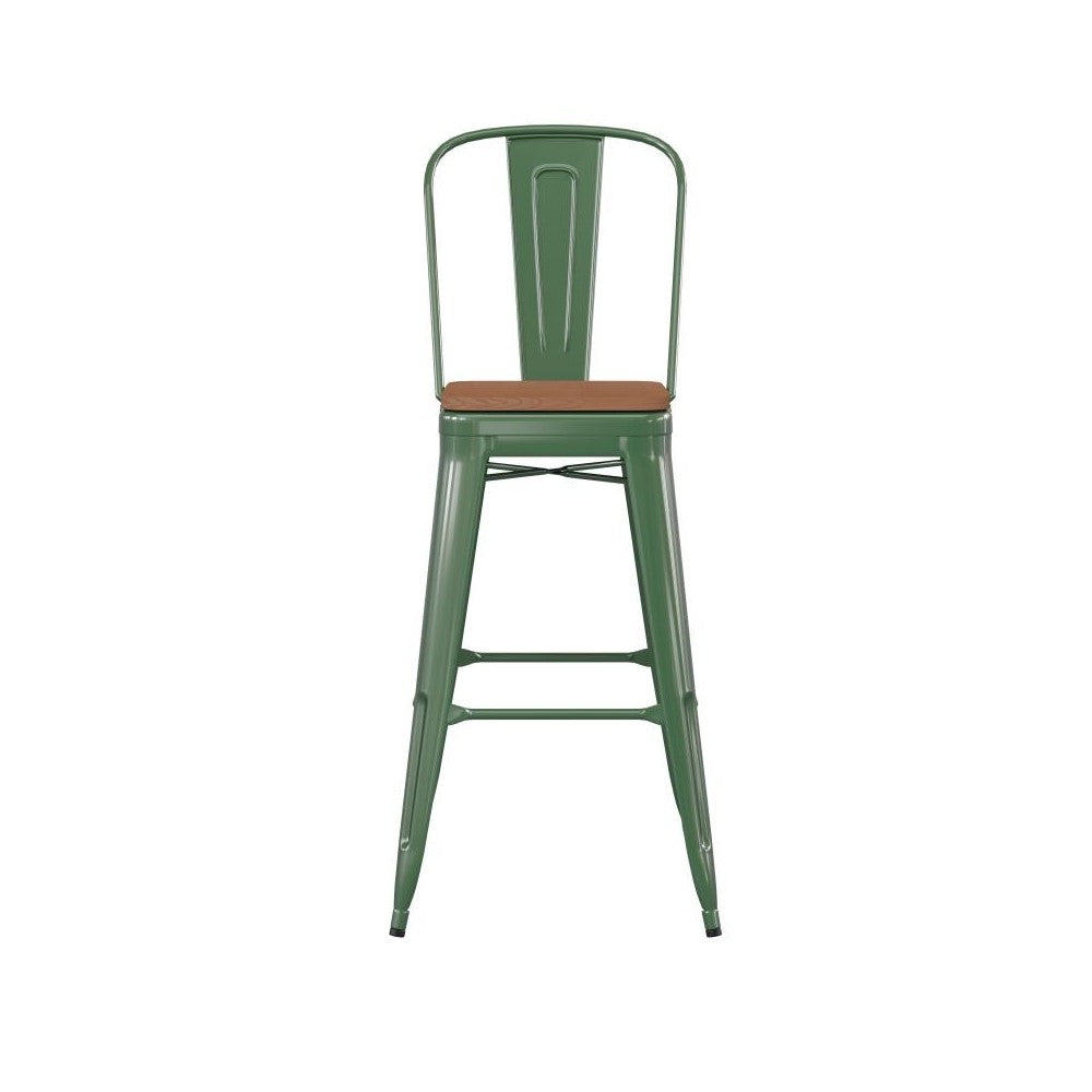 Kai Commercial Grade 30" Green Stool-Teak Seat