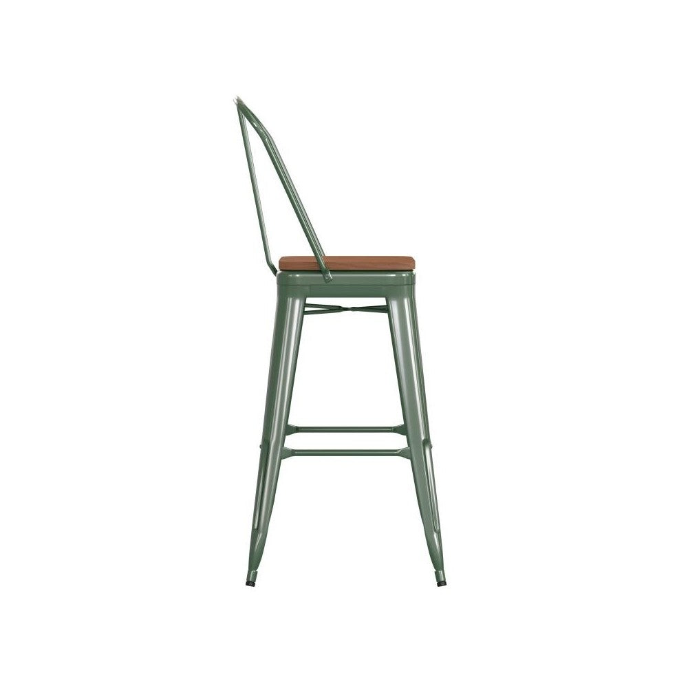 Kai Commercial Grade 30" Green Stool-Teak Seat