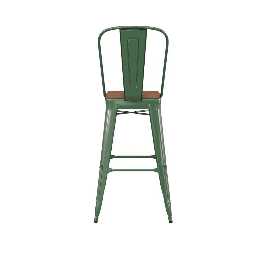 Kai Commercial Grade 30" Green Stool-Teak Seat