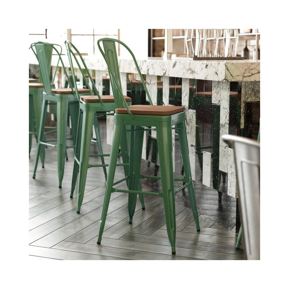 Kai Commercial Grade 30" Green Stool-Teak Seat