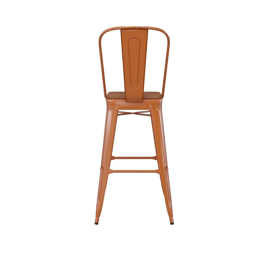 Kai Commercial Grade 30" Orange Stool-Teak Seat