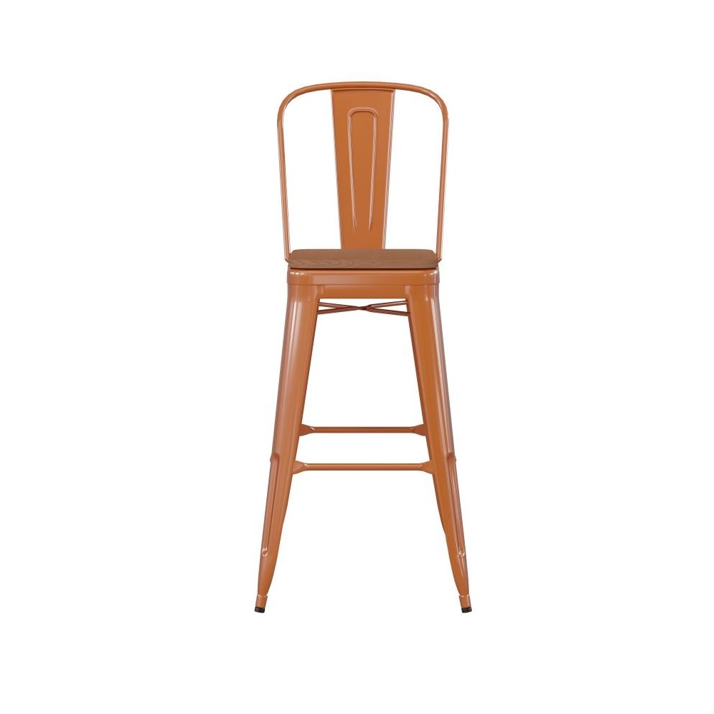 Kai Commercial Grade 30" Orange Stool-Teak Seat