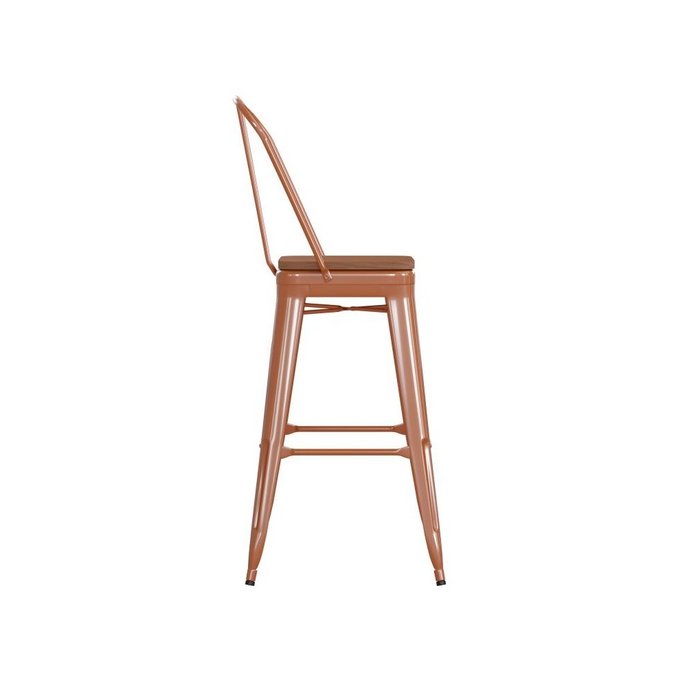 Kai Commercial Grade 30" Orange Stool-Teak Seat