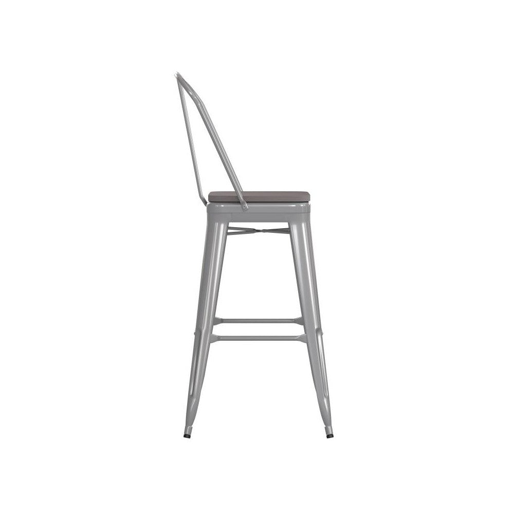 Kai Commercial Grade 30" Silver Stool-Gray Seat