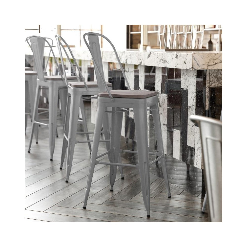 Kai Commercial Grade 30" Silver Stool-Gray Seat