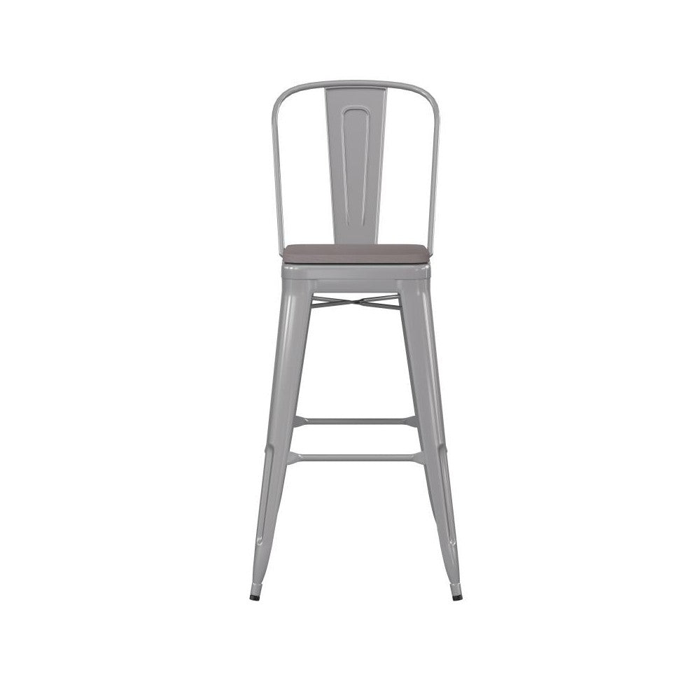 Kai Commercial Grade 30" Silver Stool-Gray Seat