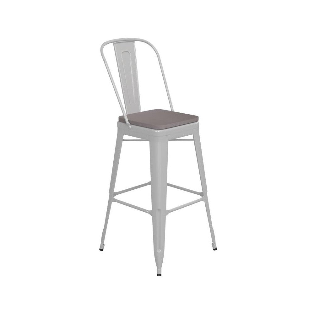 Kai Commercial Grade 30" White Stool-Gray Seat