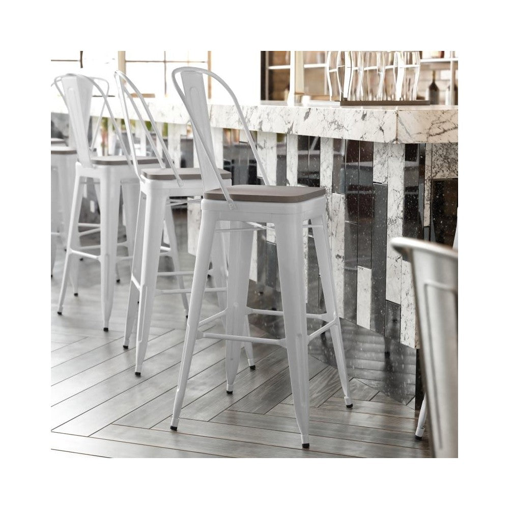 Kai Commercial Grade 30" White Stool-Gray Seat