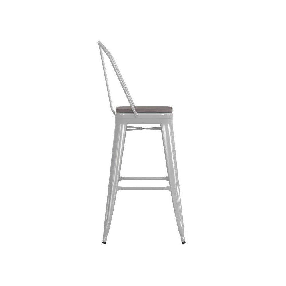 Kai Commercial Grade 30" White Stool-Gray Seat