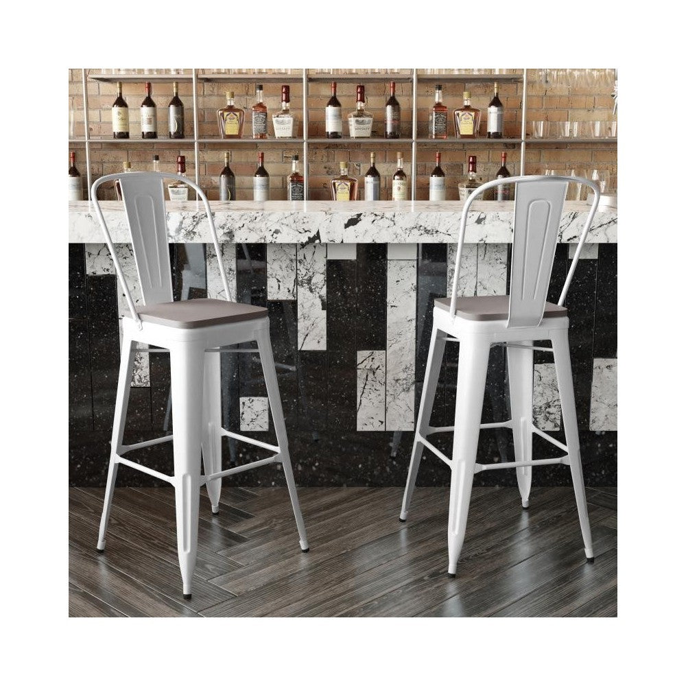 Kai Commercial Grade 30" White Stool-Gray Seat