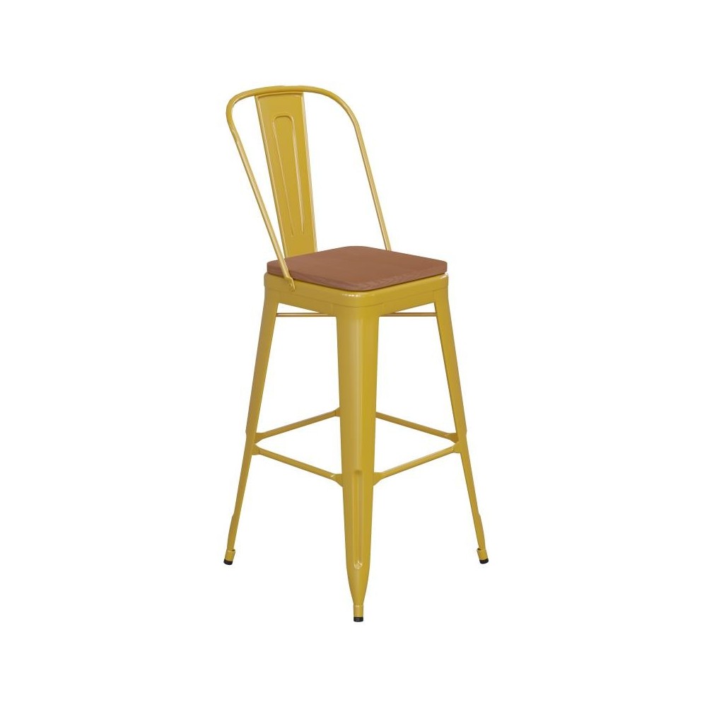 Kai Commercial Grade 30" Yellow Stool-Teak Seat