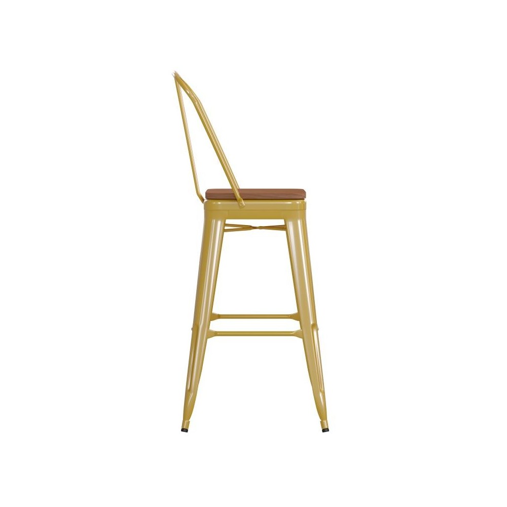 Kai Commercial Grade 30" Yellow Stool-Teak Seat