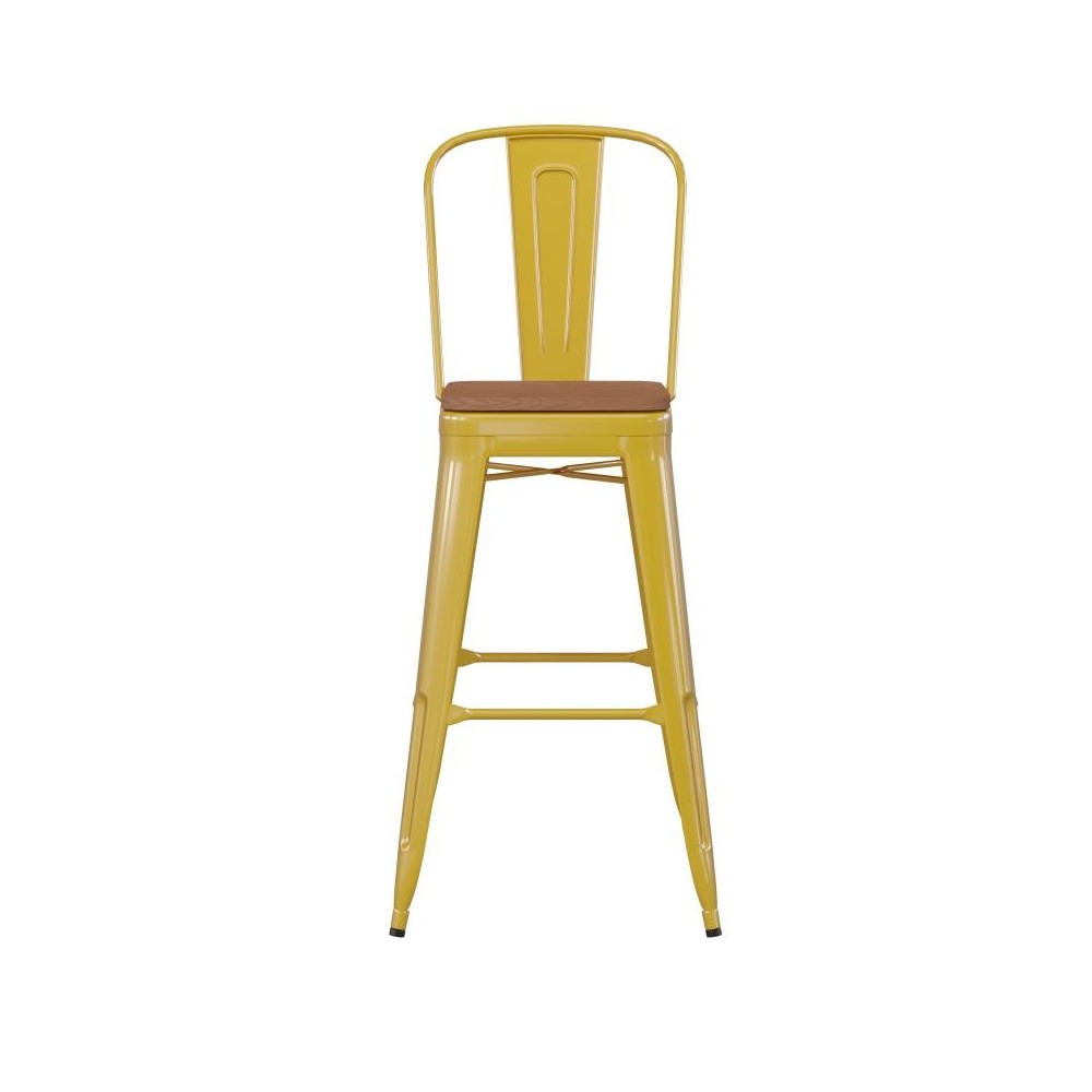 Kai Commercial Grade 30" Yellow Stool-Teak Seat