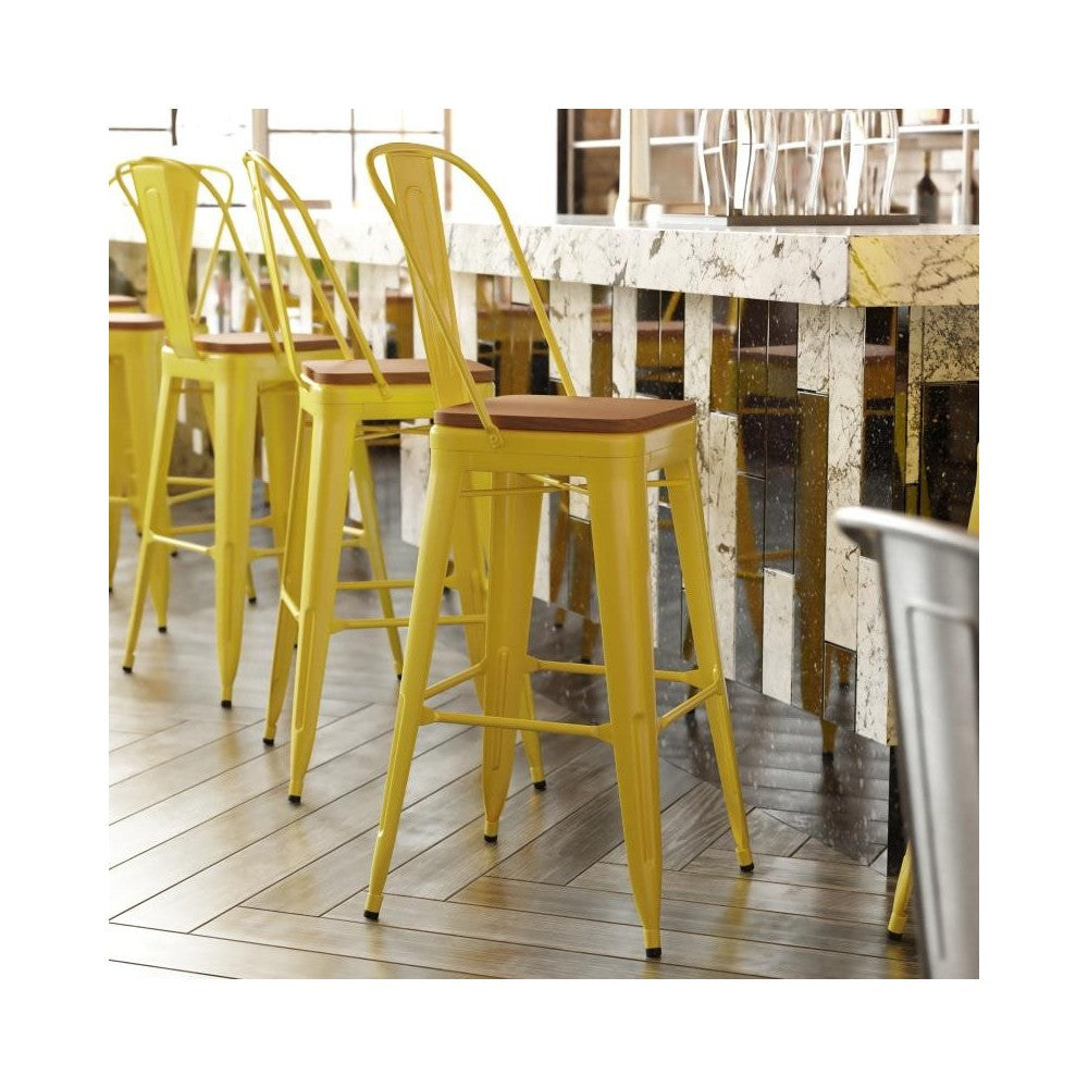 Kai Commercial Grade 30" Yellow Stool-Teak Seat