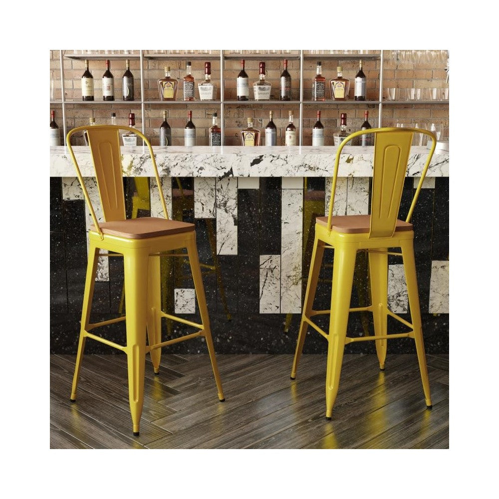 Kai Commercial Grade 30" Yellow Stool-Teak Seat