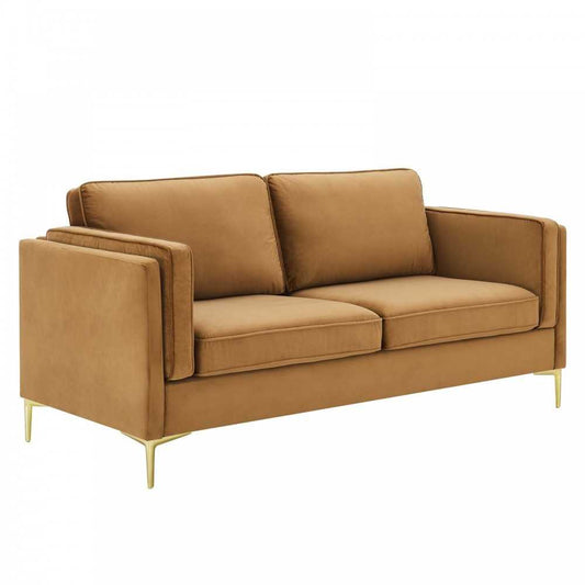 Kaiya Performance Velvet Sofa, Cognac