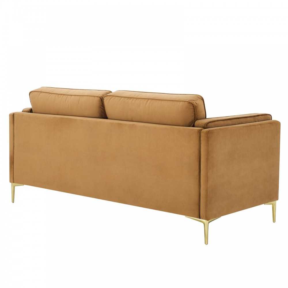 Kaiya Performance Velvet Sofa, Cognac