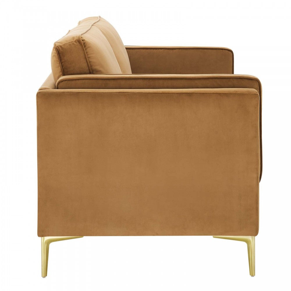 Kaiya Performance Velvet Sofa, Cognac