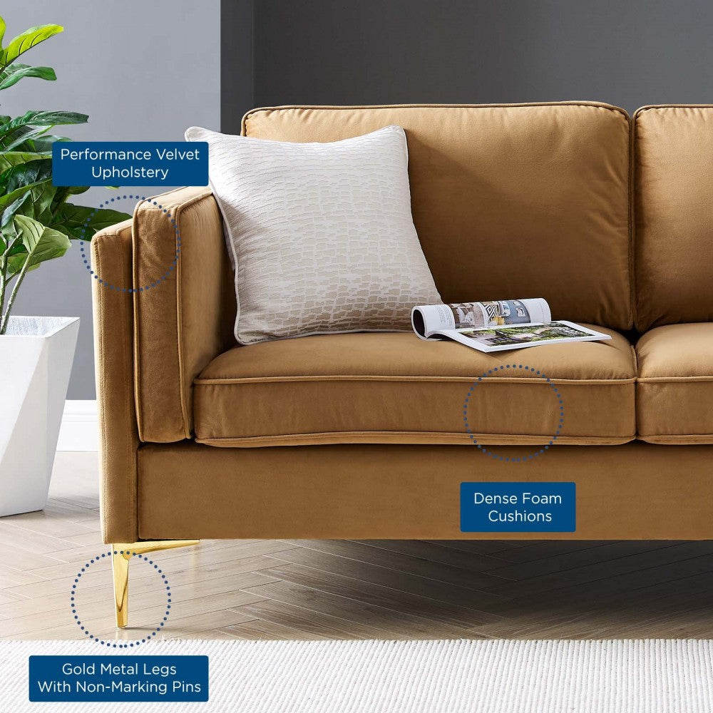 Kaiya Performance Velvet Sofa, Cognac