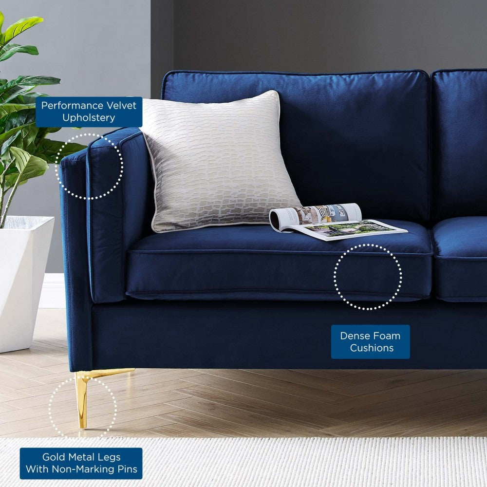 Kaiya Performance Velvet Sofa, Midnight Blue