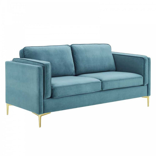 Kaiya Performance Velvet Sofa, Sea Blue