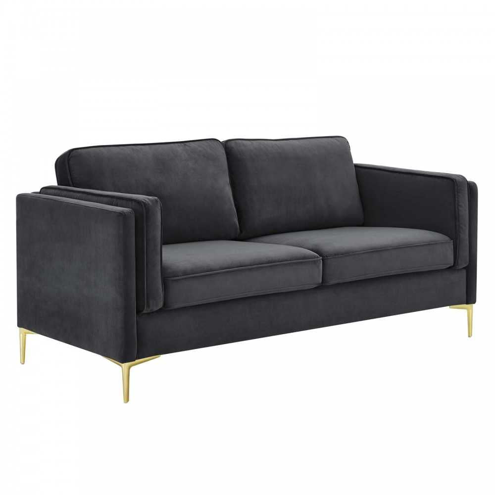 Kaiya Performance Velvet Sofa, Charcoal