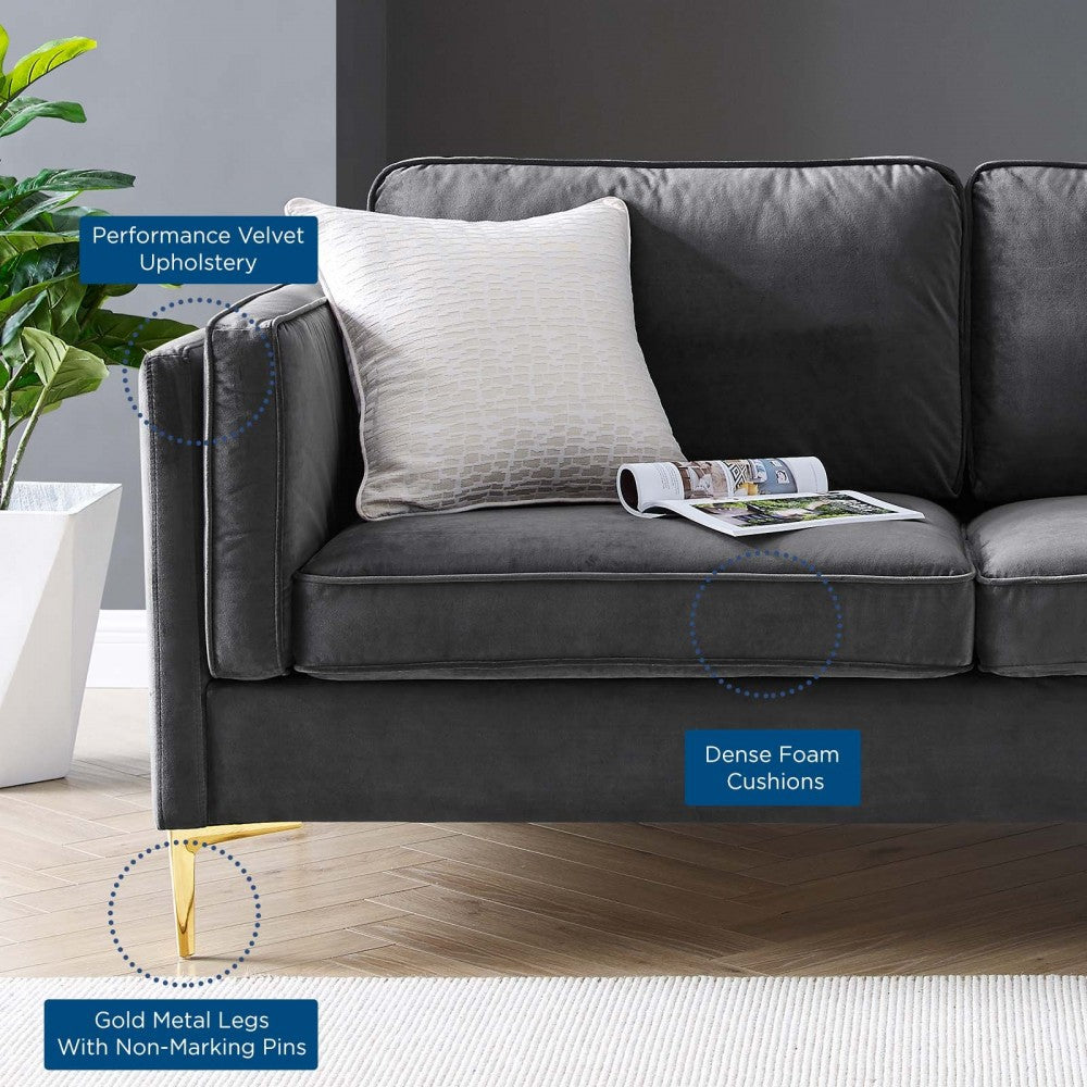 Kaiya Performance Velvet Sofa, Charcoal