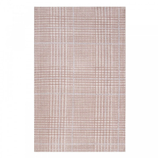 Kaja Abstract Plaid 5x8 Area Rug, Ivory, Cameo Rose and Light Blue