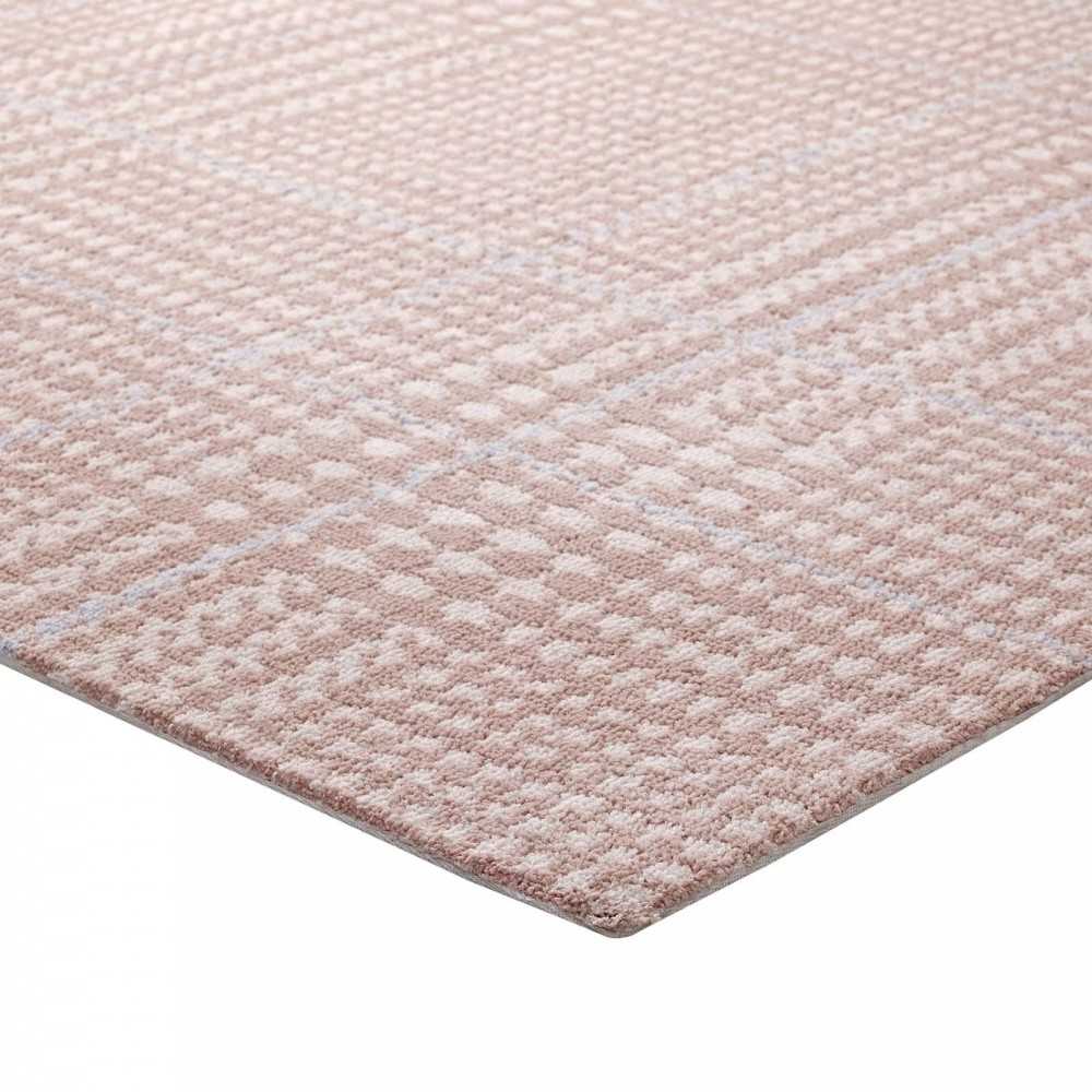 Kaja Abstract Plaid 5x8 Area Rug, Ivory, Cameo Rose and Light Blue