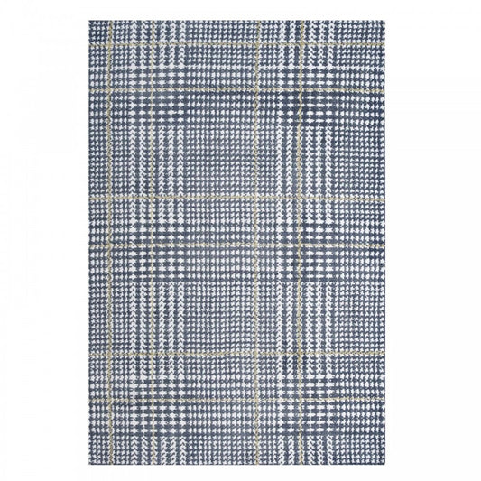 Kaja Abstract Plaid 5x8 Area Rug, Ivory, Cadet Blue and Citron