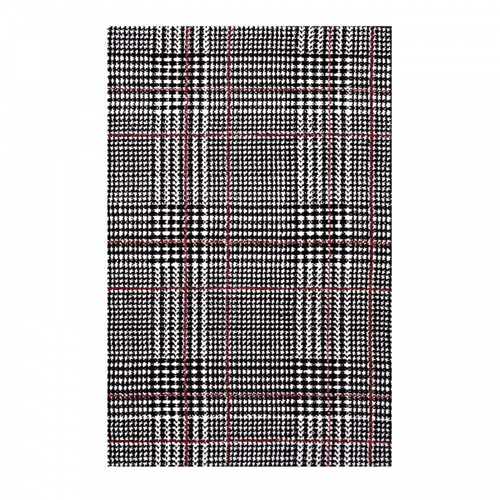 Kaja Abstract Plaid 5x8 Area Rug, Ivory, Black and Red