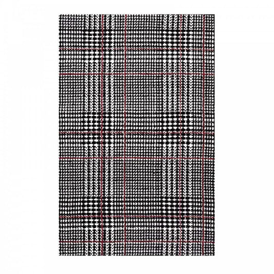 Kaja Abstract Plaid 5x8 Area Rug, Ivory, Black and Red