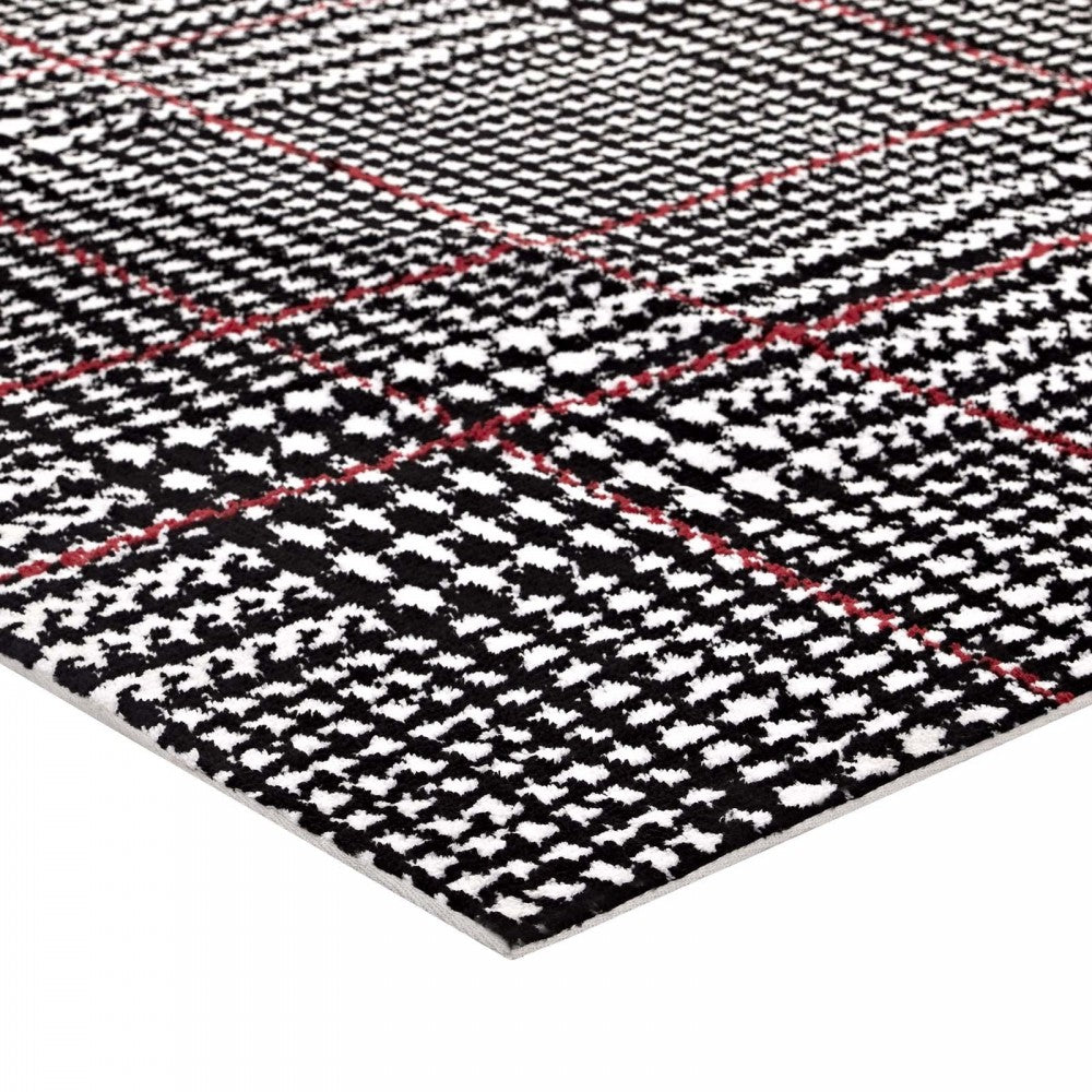 Kaja Abstract Plaid 5x8 Area Rug, Ivory, Black and Red