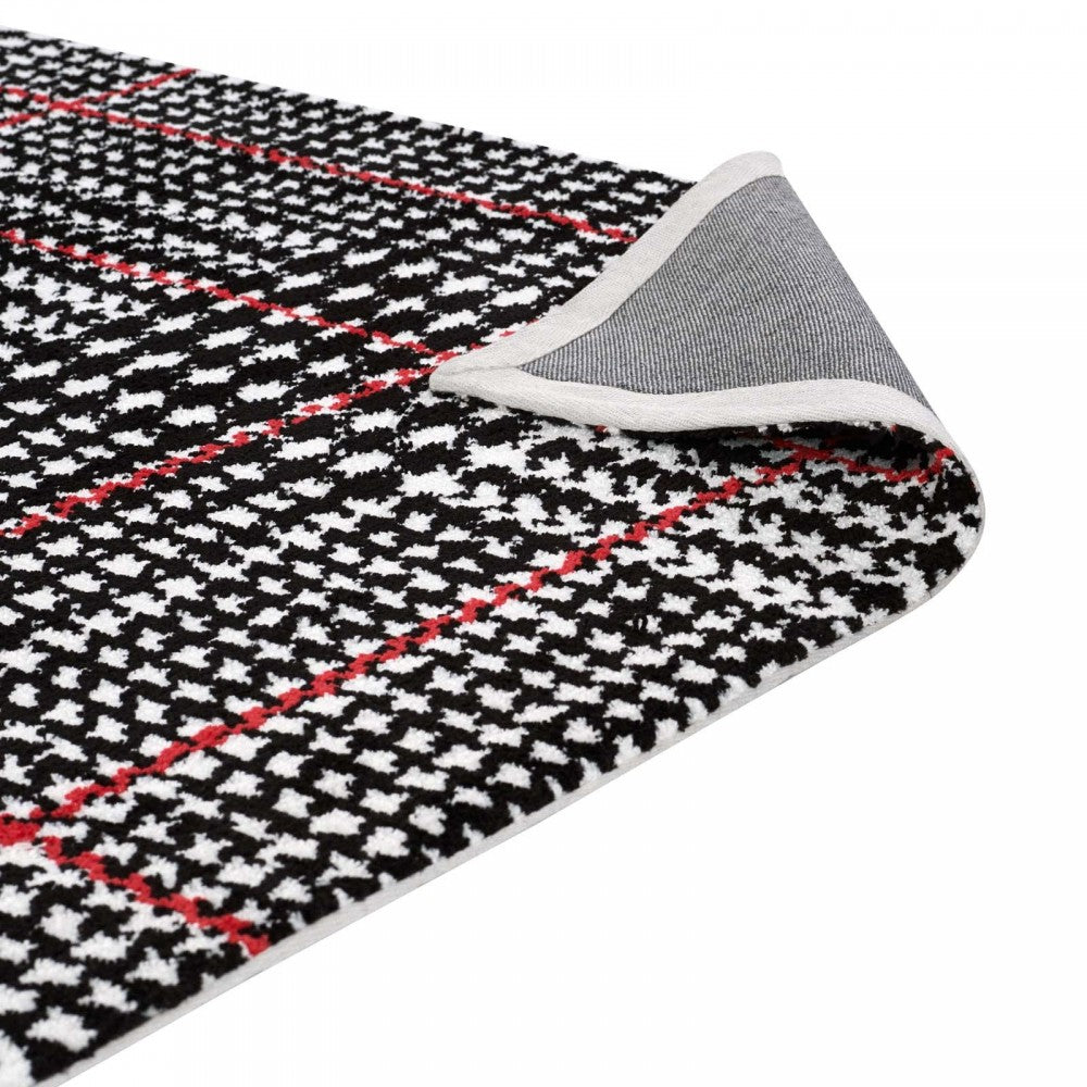 Kaja Abstract Plaid 5x8 Area Rug, Ivory, Black and Red